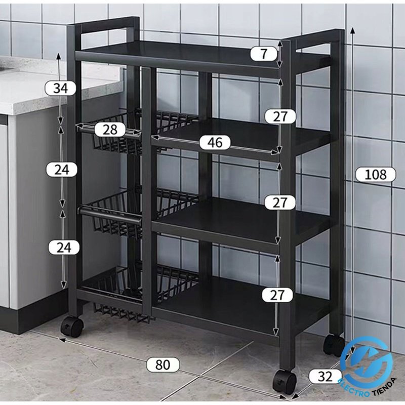 Estante con 3 Canastos y Ruedas – 80×32×108 cm