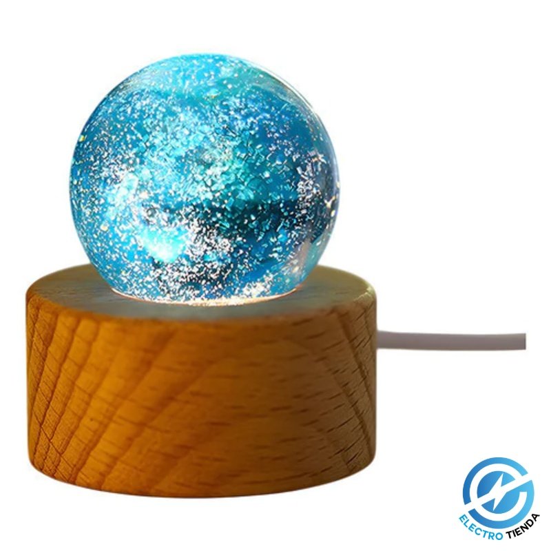 Esfera de Cristal LED con Base de Madera – 4 cm