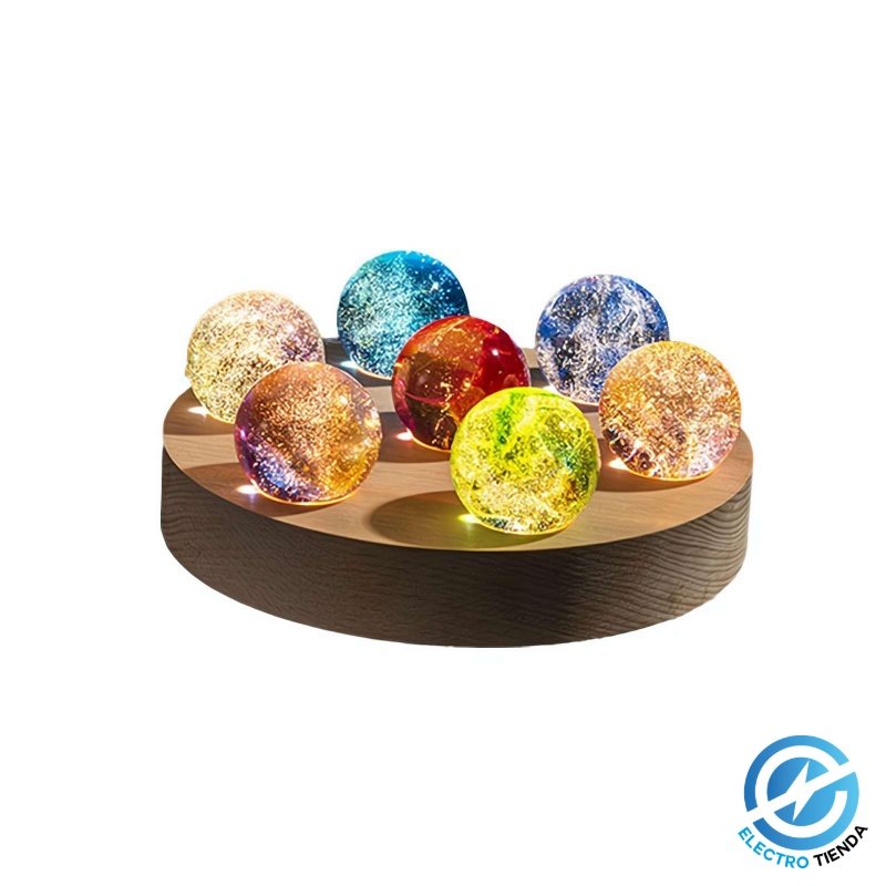 Esfera de Cristal LED con Base de Madera – 4 cm