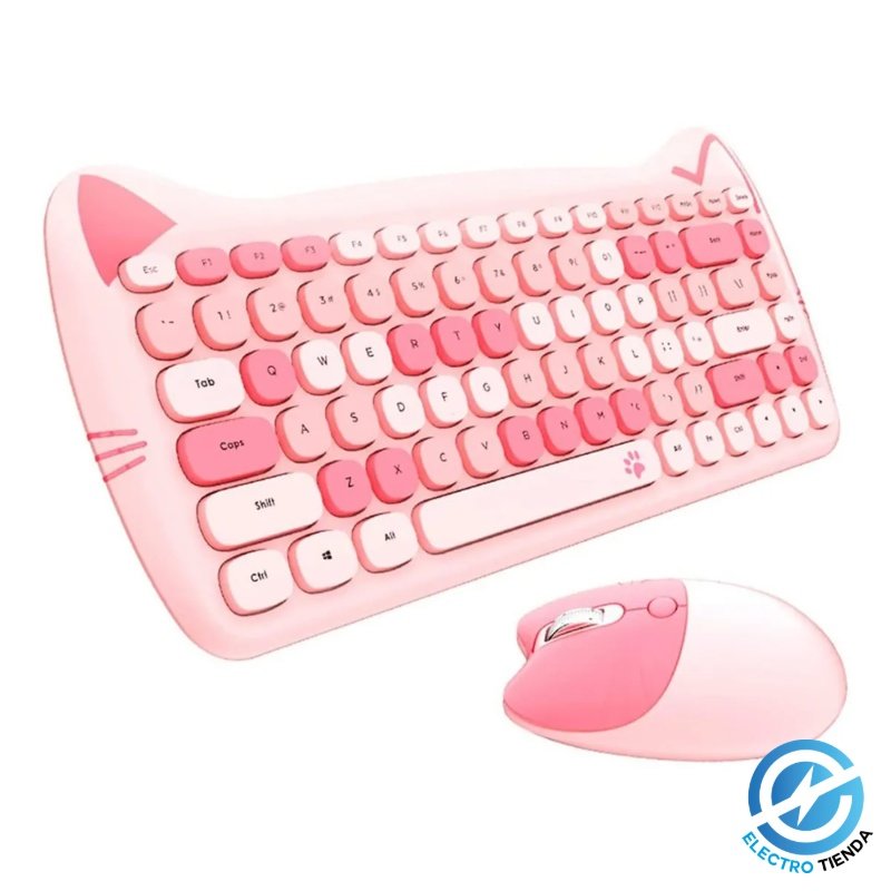 Combo Teclado + Mouse Inalámbrico “Cat Edition” – Diseño Pastel