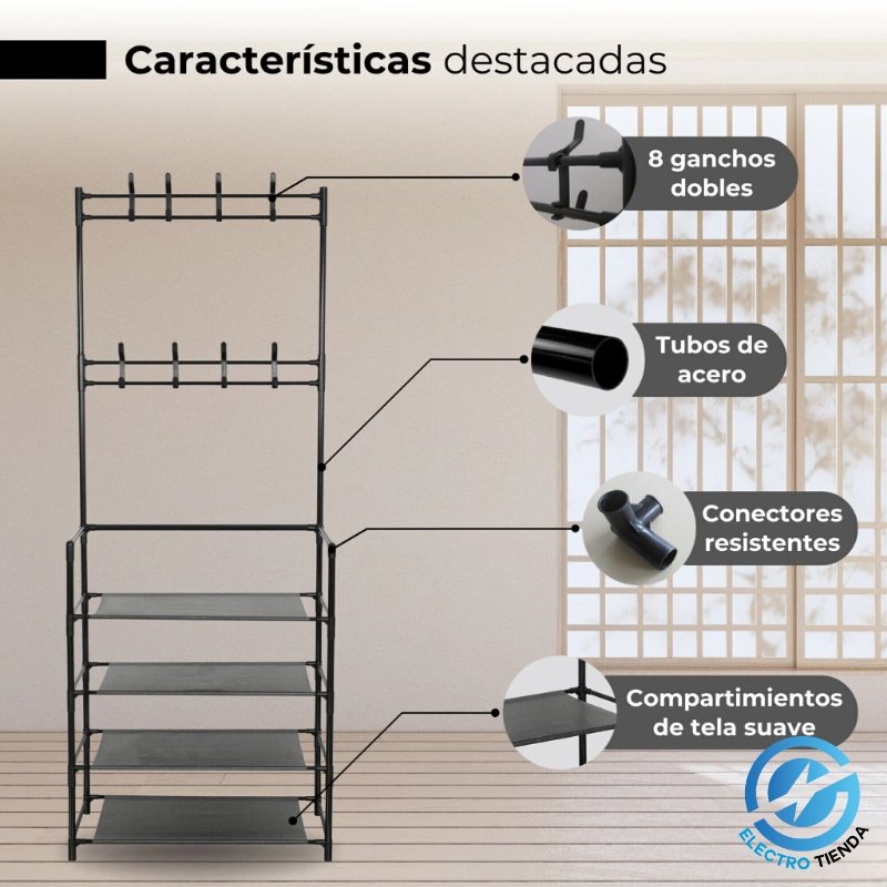 Organizador Perchero Zapatero Multifuncion 4 Estantes