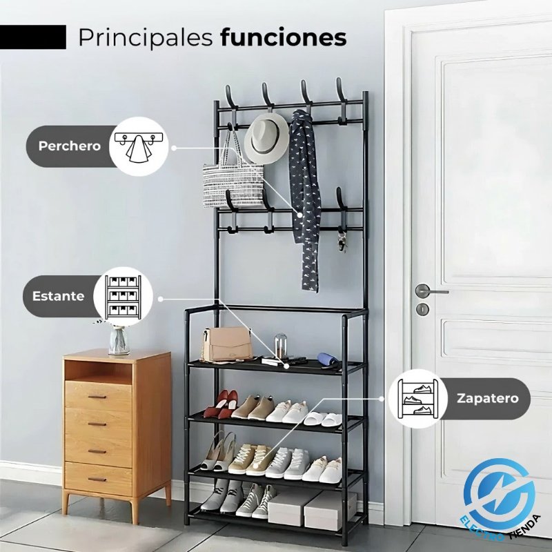 Organizador Perchero Zapatero Multifuncion 4 Estantes