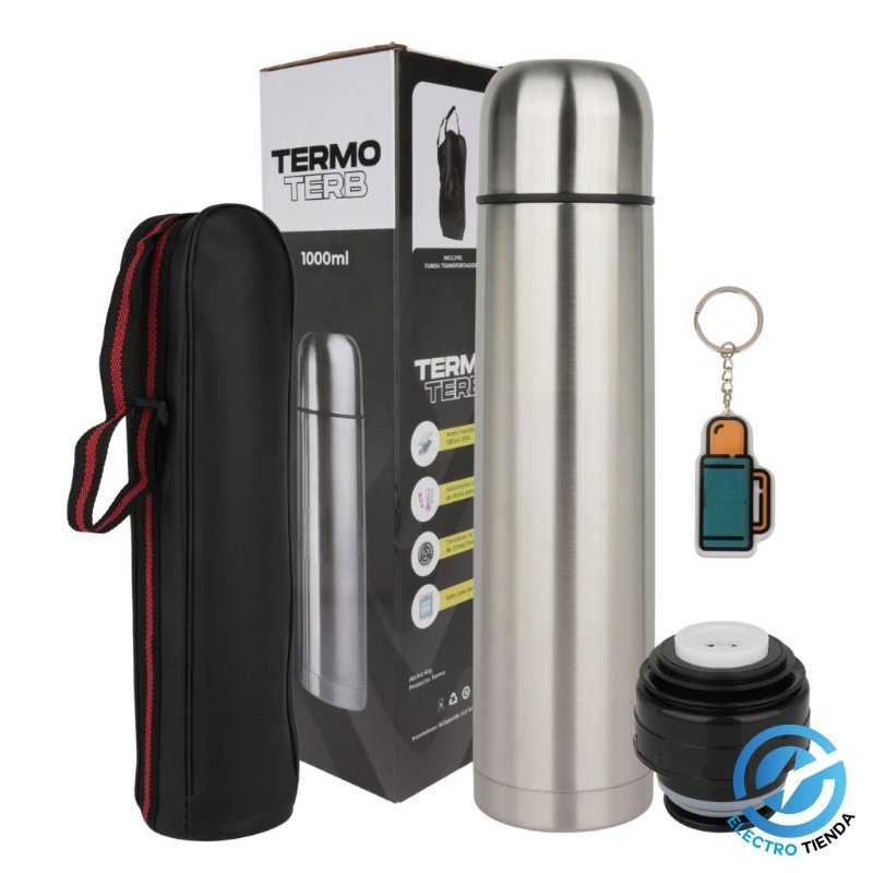 Termo Bala Acero Inoxidable Pico Cebador + Bolso + Llavero 1 Litro