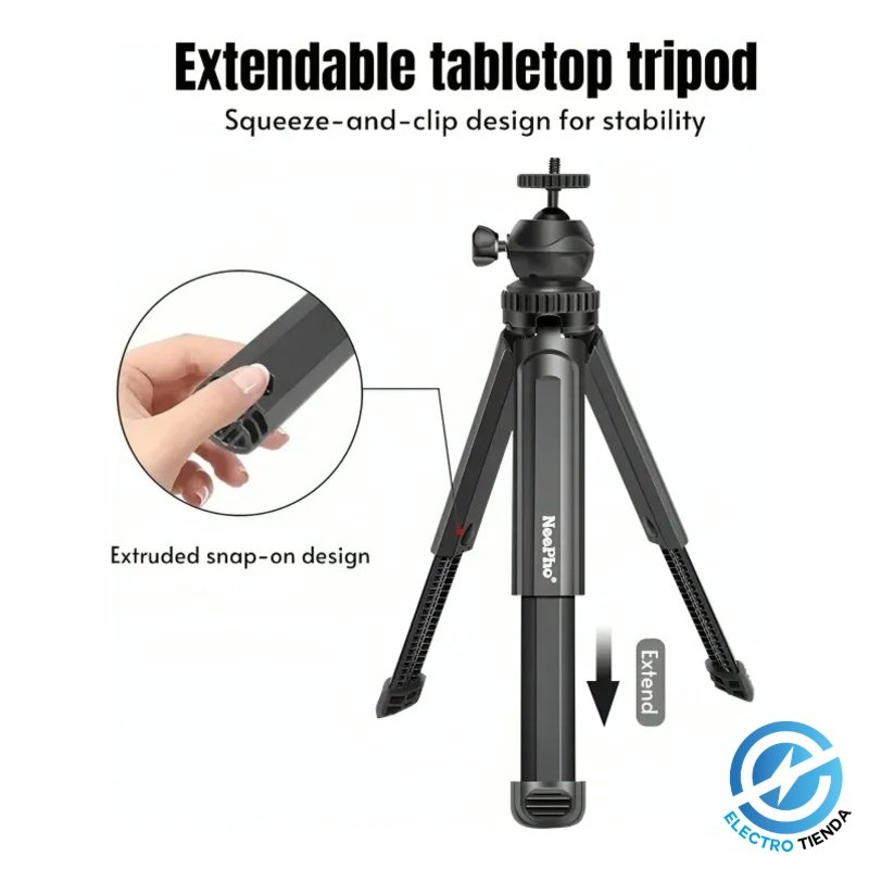 Soporte + Tripode selfie stick extensible con cabezal movil