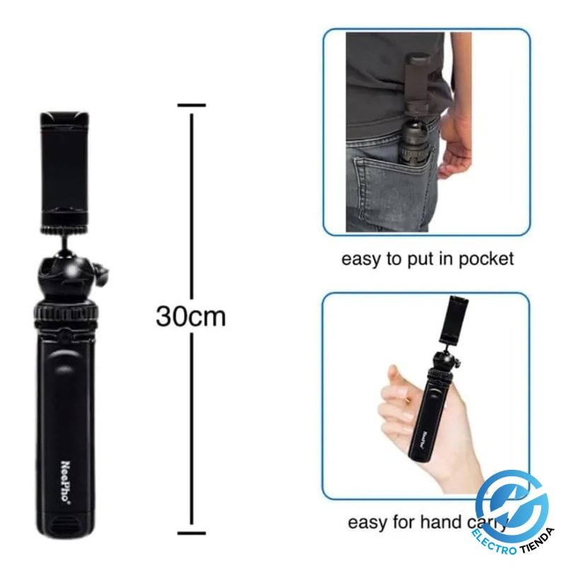Soporte + Tripode selfie stick extensible con cabezal movil