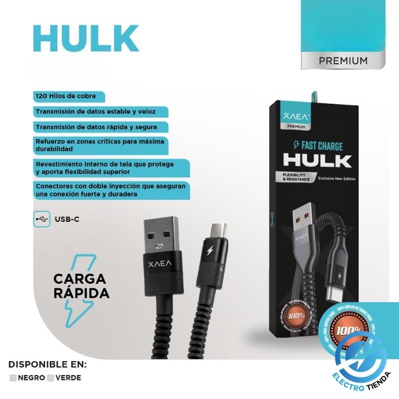 Cable Tipo C a USB reforzado HULK - Verde