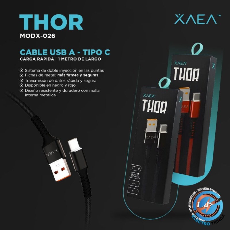 Cable Tipo C a USB reforzado THOR - Negro