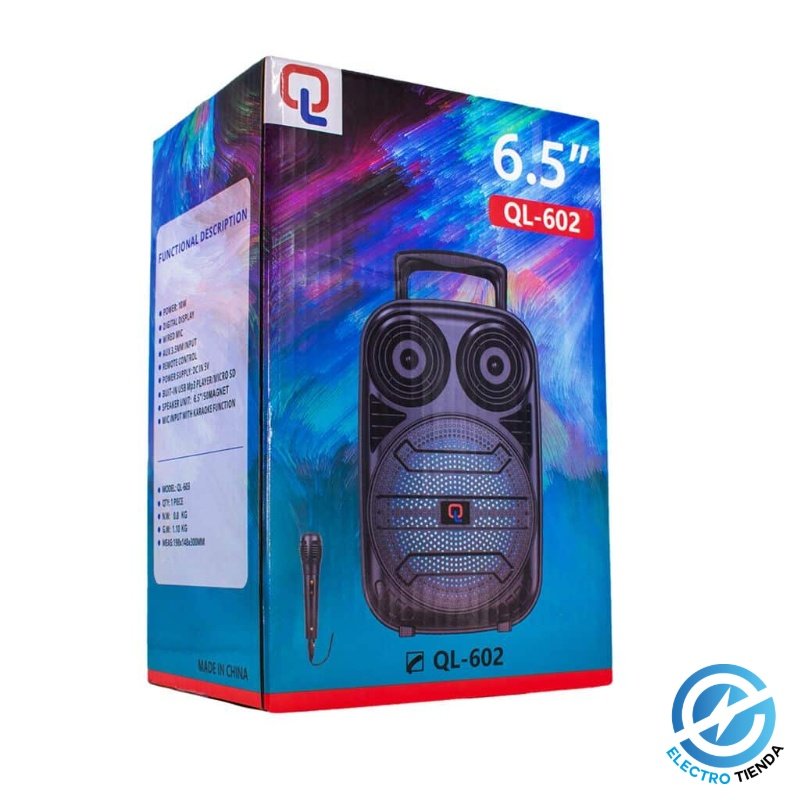 Parlante Bluetooh QL 602 - 6.5 Pulgadas - Micrófono para Karaoke incluido