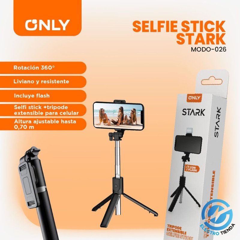 Trípode Extensible + Selfie Stick c/ flash