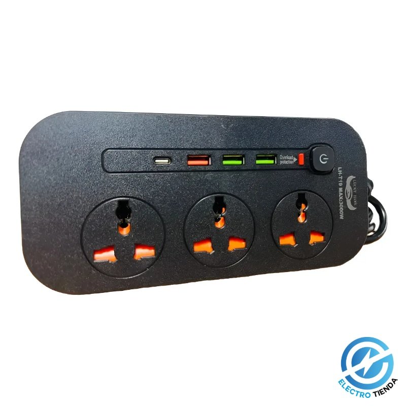 Zapatilla Turbo Power 3 Enchufes + 3 USB + 1 USB-C - Negro