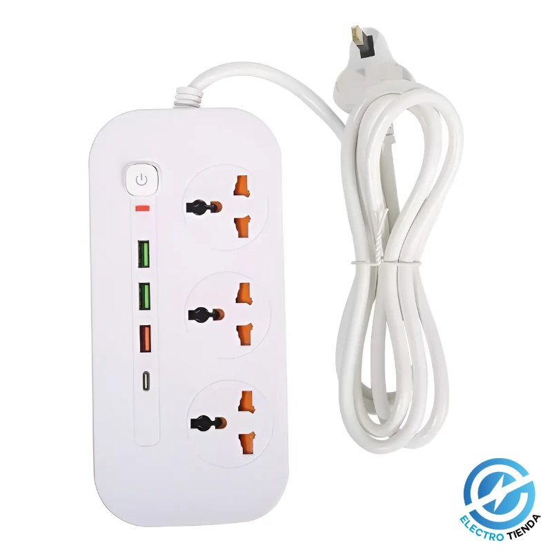 Zapatilla Turbo Power 3 Enchufes + 3 USB + 1 USB-C - Blanco