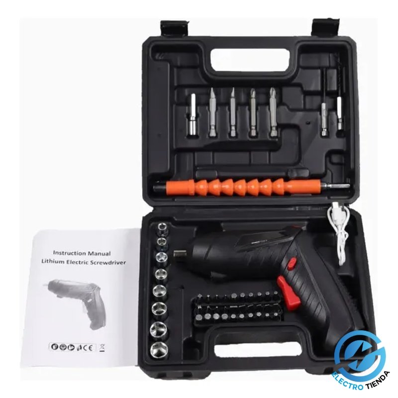 Destornillador Atornillador Electrico Recargable Portatil 47 Color Negro