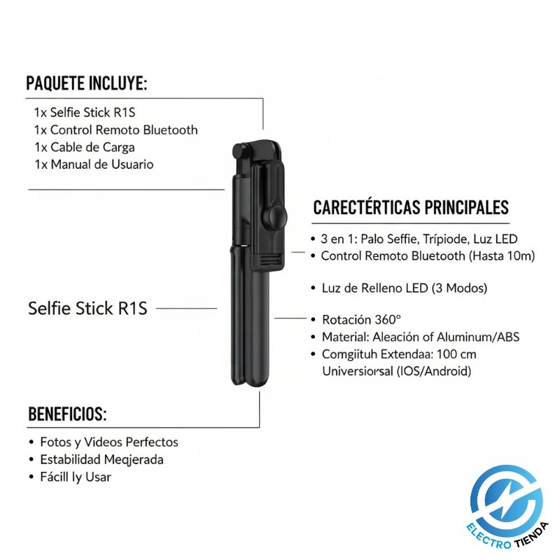Palo Selfie Stick R1S con Control