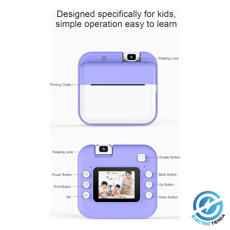 Cámara Infantil con Impresora Térmica + Lente Giratoria 180°
