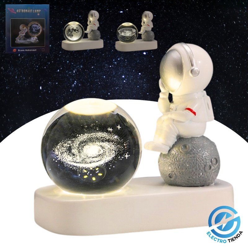 Lámpara Astronauta Pensador con Esfera de Cristal 3D LED