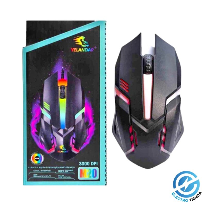 Mouse Gamer Yelandar M20 RGB – 3000 DPI, 7 Botones Programables, Ergonómico