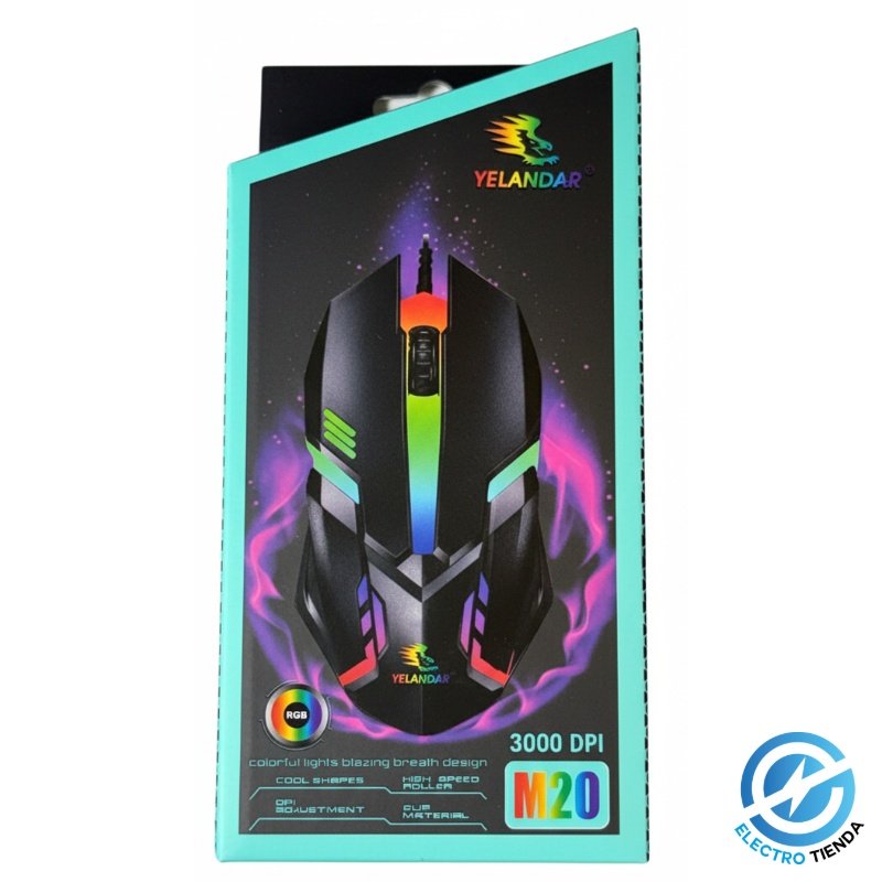 Mouse Gamer Yelandar M20 RGB – 3000 DPI, 7 Botones Programables, Ergonómico