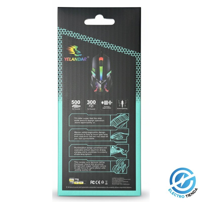 Mouse Gamer Yelandar M20 RGB – 3000 DPI, 7 Botones Programables, Ergonómico