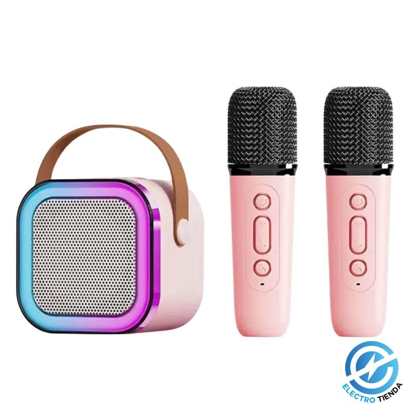Parlante Portátil Karaoke K12 con 2 Micrófonos Inalámbricos y Luces LED