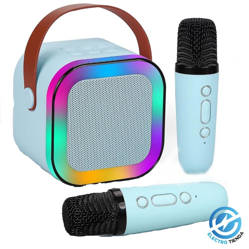 Parlante Portátil Karaoke K12 con 2 Micrófonos Inalámbricos y Luces LED