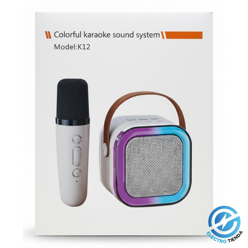 Parlante Portátil Karaoke K12 con 2 Micrófonos Inalámbricos y Luces LED