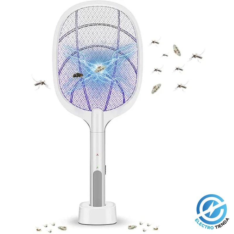 Raqueta Eléctrica Mata Mosquitos Recargable con Base