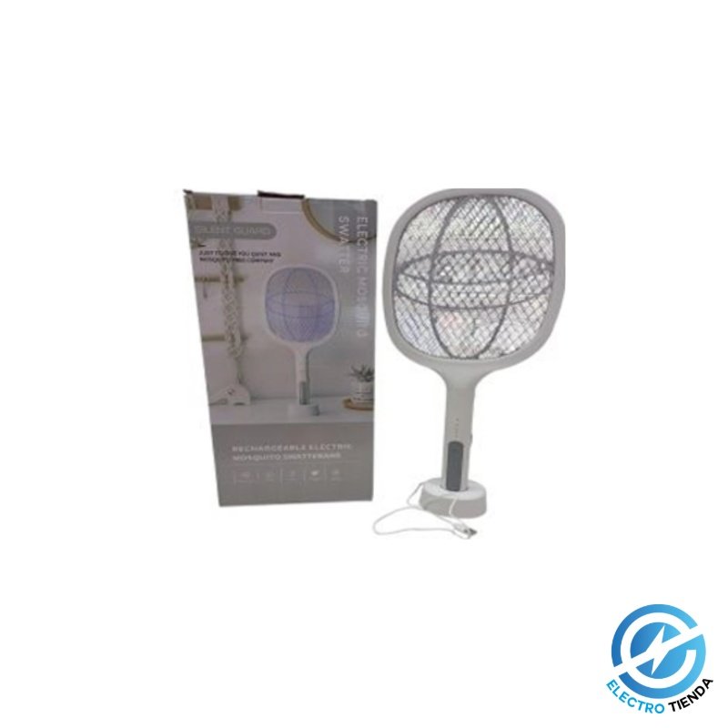 Raqueta Eléctrica Mata Mosquitos Recargable con Base