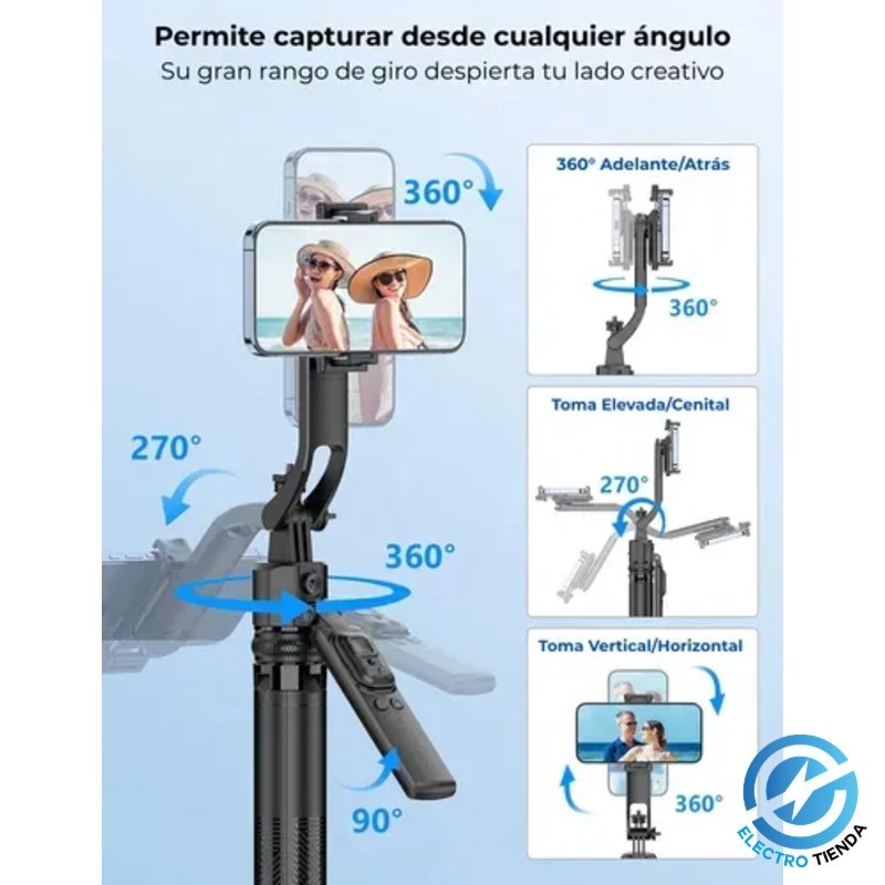 Trípode Inteligente con Seguimiento Facial 360° y Control Remoto Bluetooth