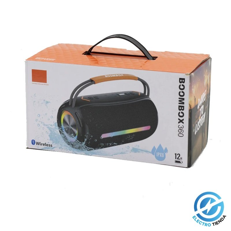 Parlante Portátil Bluetooth Símil Boombox Negro Ipx6 Rgb